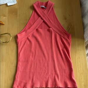 Vibrant Coral Cross-Back Ribbed Tank Top